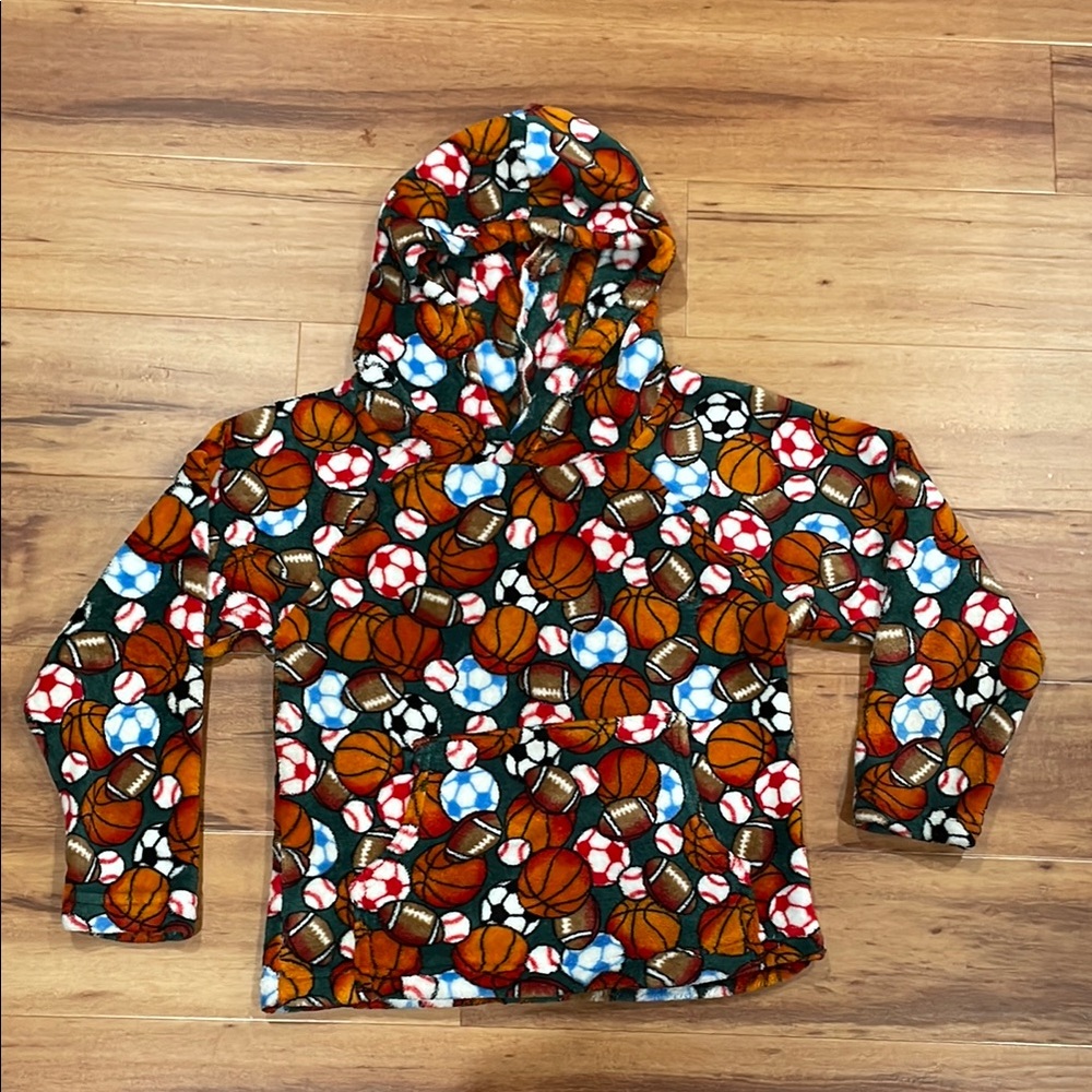 FUZZY Green Hoodie with busy sport print for boys size 10/12
